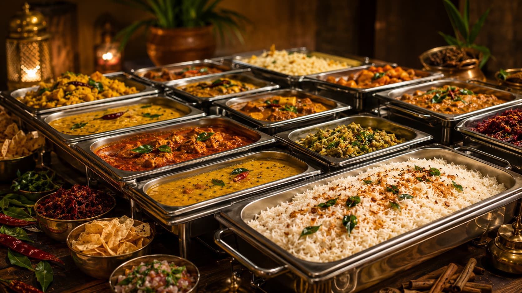 A Sri Lankan catering buffet prepared for a gathering